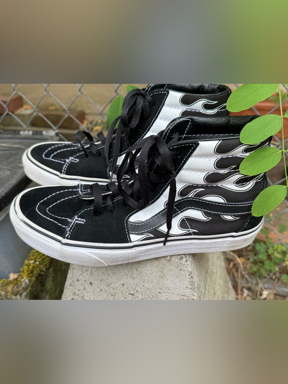 VANS HI SKATE sk8 flame unisex M 8 W 9.5 shoe sneaker skateboard black white $85